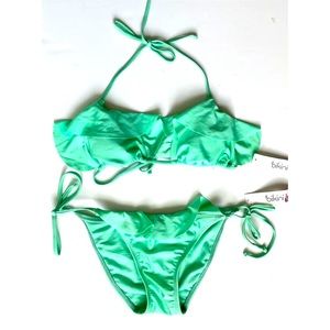The Bikini Lab Mint Gree String Bikini Size Small New Padded Ruffle Detail